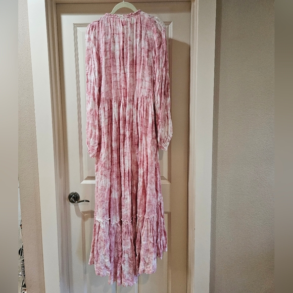 Free People Edie Maxi Dress LS Button Front Tiered Pleated Washed Rose XS NWT - Picture 4 of 16